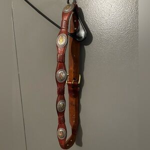 Vtg Tony Lama Western Concho Silver/Gold Tone Brown Leather Belt Size 40 7347L